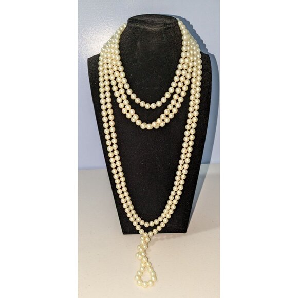 Five-Strand Faux Pearl Necklace With Ornate Clasp - Picture 1 of 9